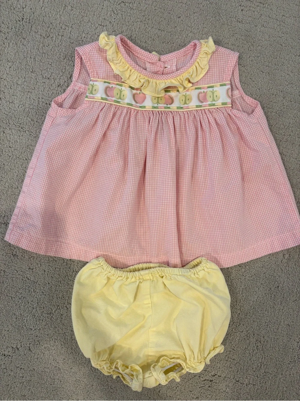 Mary & Grace Baby Girl Pink Yellow Bloomers 2T Classic Set Apples Ribbon gingham